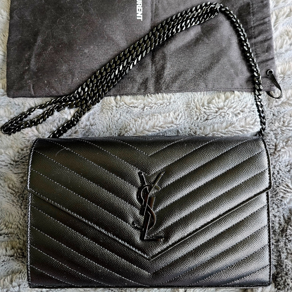 Authentic YSL Matte Black Chain Wallet